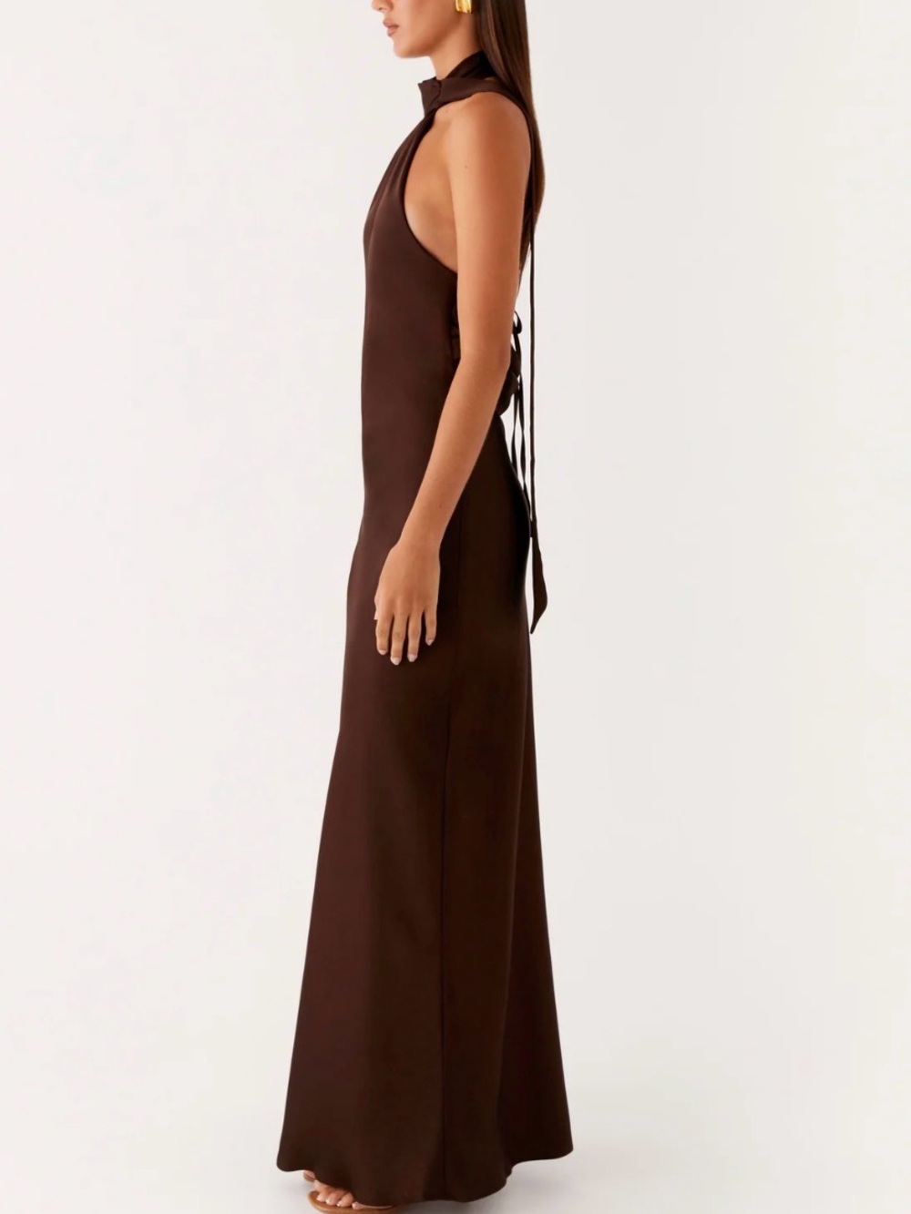 Peppermayo One-Shoulder Brown Satin Gown - Picture 2 of 3